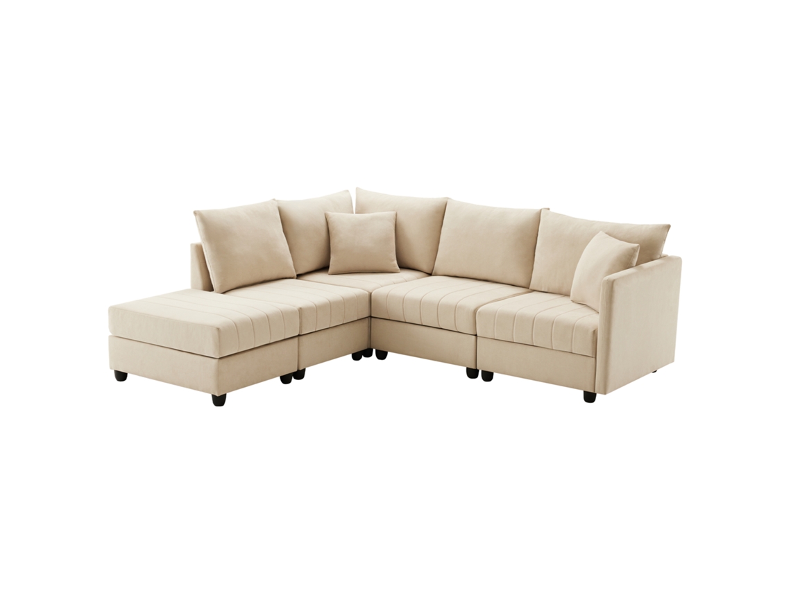 Sofá Modular Moderno 5 Lugares Com Puff Conversível, Sofá Em L Ou U Para Sala De Estar E Apartamento