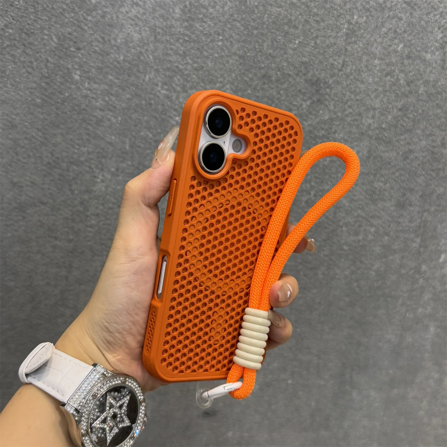 Capa Magnética Macia Ao Toque Com Design Em Favo De Mel Para Iphone 14 Pro Max (laranja)