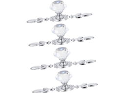 Puxadores De Cristal Para Armário, Conjunto De 4 Peças Em Liga Zinco Prateada, Ideais Para Portas De Guarda Roupas E