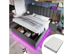 Cama De Casal 180x200 Com Led App, Usb-c, Armazenamento E Colchão