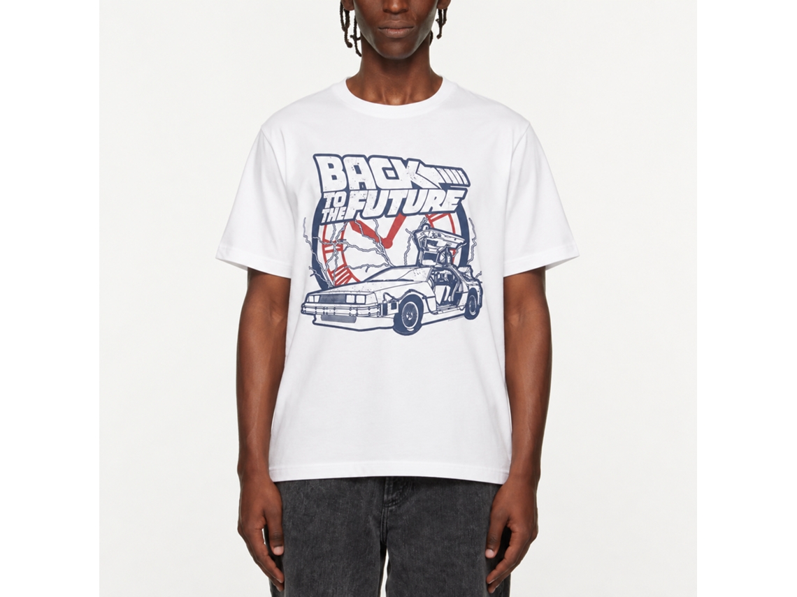 Rockinstone Back To The Future Movie Clock And Lightning White Adult T-shirt Size:s