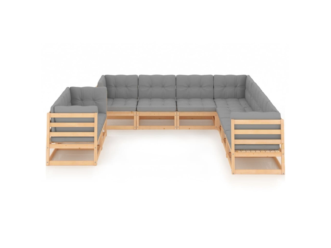 Maison Exclusive - 9 Pcs Conjunto Lounge De Jardim C/ Almofadões Pinho Maciço