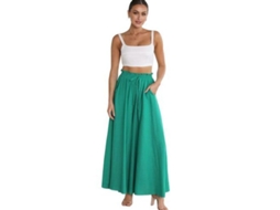 Calça feminina casual Rebe com cintura elástica e bolsos, perna larga, tamanho M, verde.