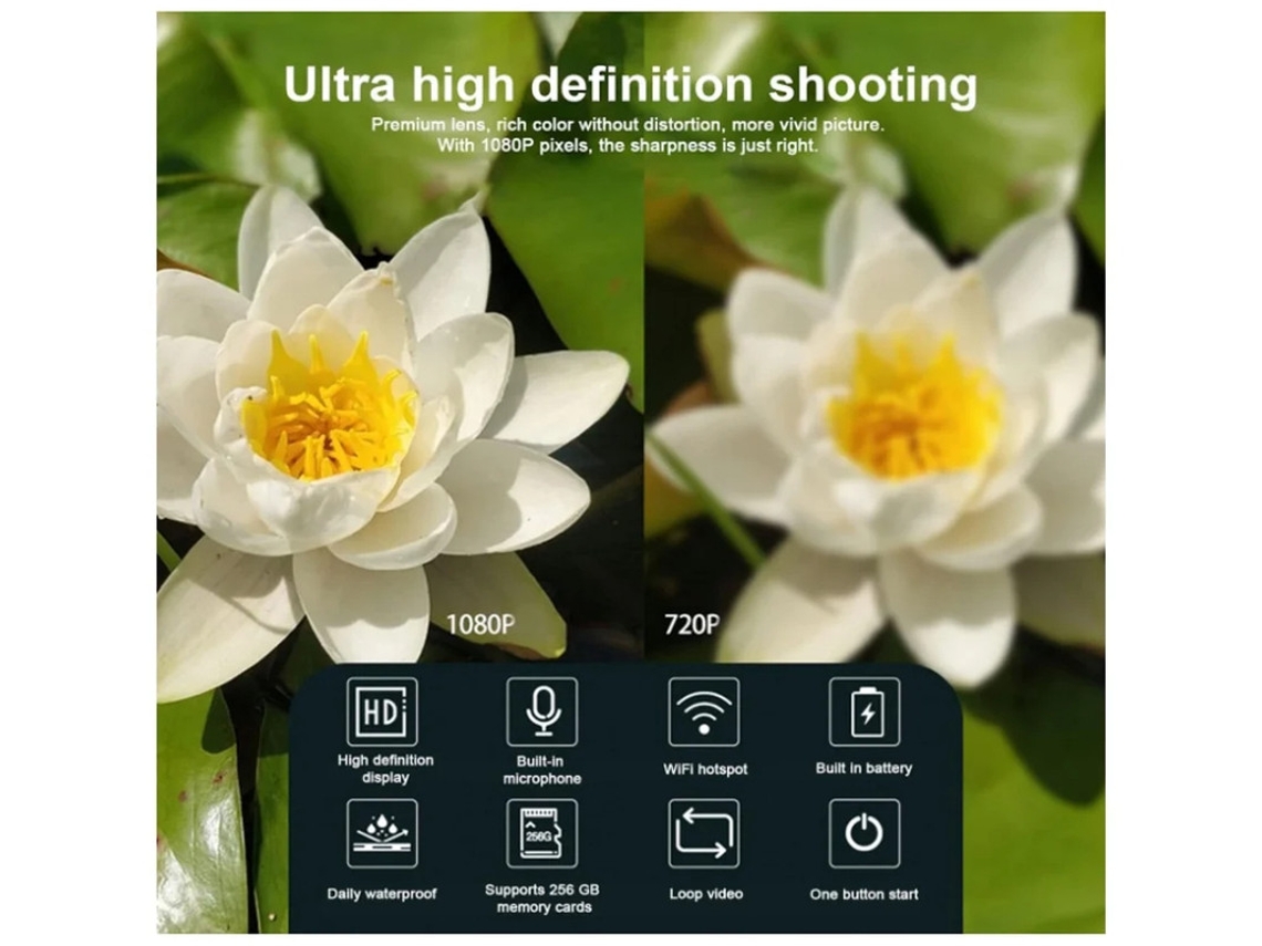Câmara De Ação wi-Fi Mini Câmara Sem Fios Portátil 1080p Com Microfone Suporte Para Ecrã De Visualização Em Tempo Real Para Telemóvel/cartão do Tf Yizhood