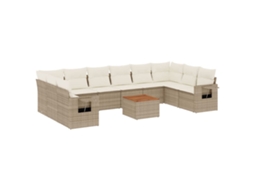 Maison Exclusive - 11 Pcs Conjunto Sofás De Jardim C/ Almofadões Vime Pe Bege