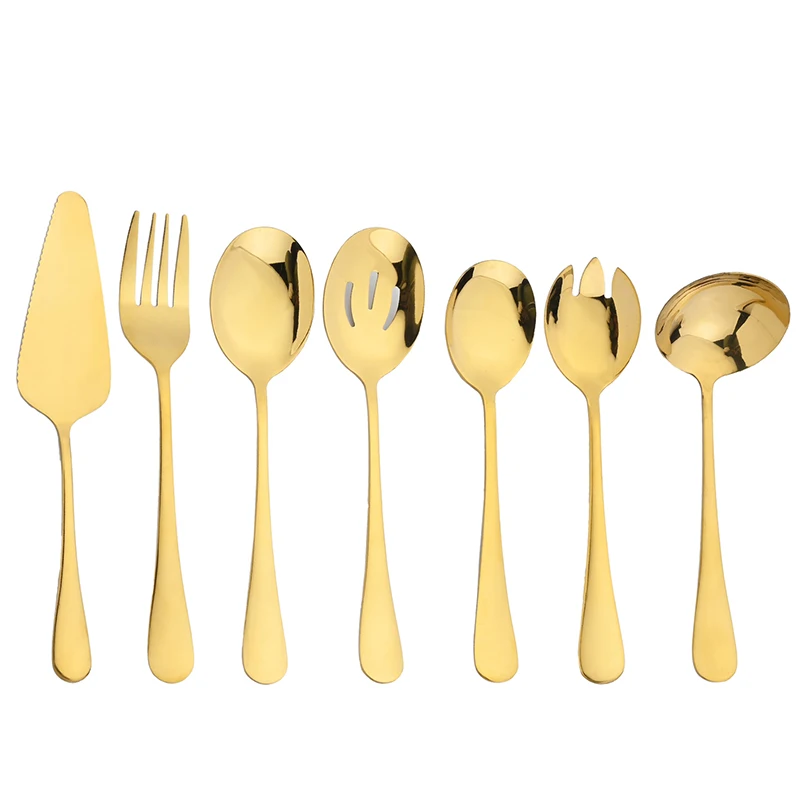 Conjunto de Garfo e Colher em Aço Inoxidável , Incluindo Colher, Escorredor, Colher para Salada, Colher para Bolo e Espátula. MDUG (dourado)