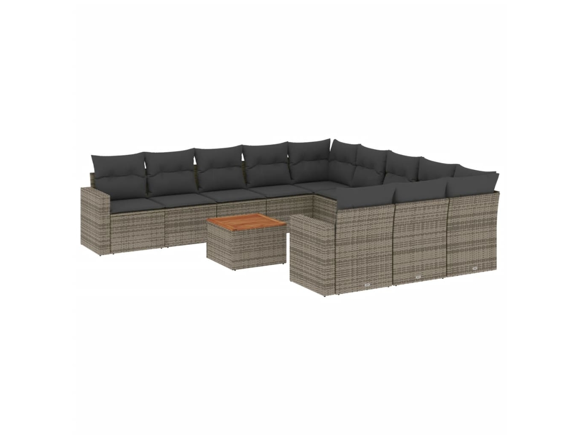 Conjunto de 12 Sofás Jardim com Almofadões Vime Pe Cinzento MAISON EXCLUSIVE