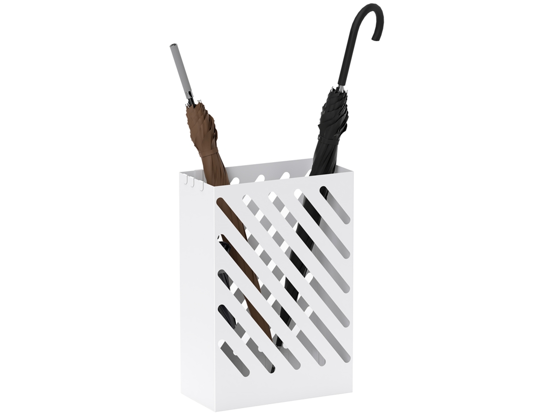 Suporte para guarda-chuvas com bandeja antigotas, BTFORUS, 4 ganchos, aço, branco, 28x14x41cm
