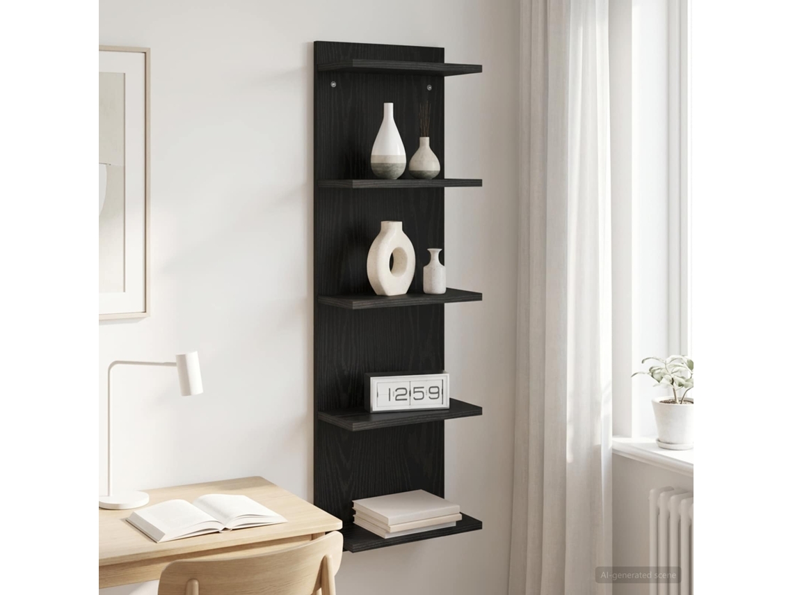 Vidaxl Prateleira De Parede Carvalho Preto 30 X 15 X 100 Cm