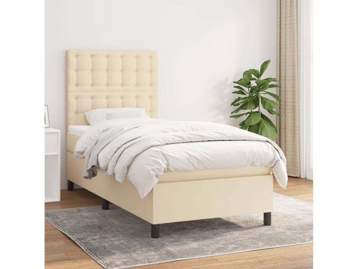 Vidaxl Cama com Molas/colchão 80x200 Cm Tecido Cor Crème