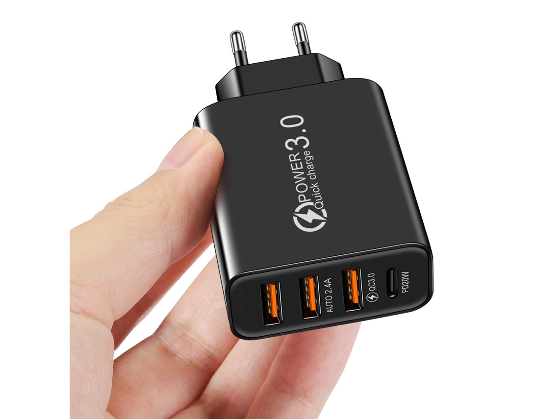 Carregador Yuysan 3usb Pd Tipo-c Carregador De Telemóvel Interface Multi-usb Cabeça De Carregamento De Viagem Preta (sem Carga Rápida)