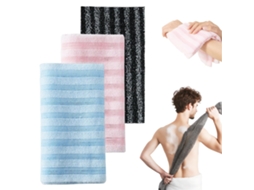 Conjunto 3 Toalhas Esfoliantes Banho - Toalha Corporal - 25x100 Cm - Poliéster - Rosa/azul Claro/às Riscas