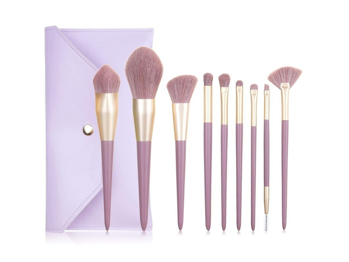 Kit de Pincéis de Maquiagem Profissional e Diário, Cerdas Veganas Sintéticas Roxo Claro 9 Pçs