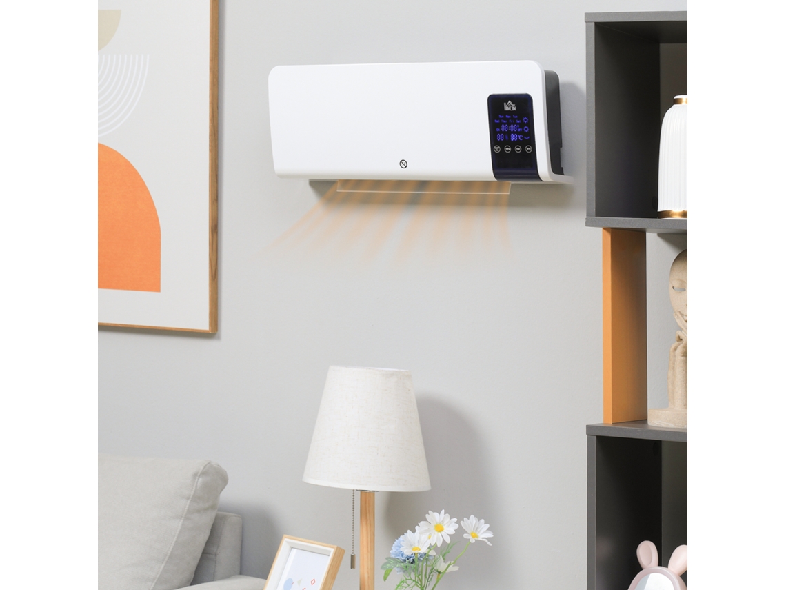 Electric Heater Wall Mounted Swing Function 2 Modes Timer Led Display White