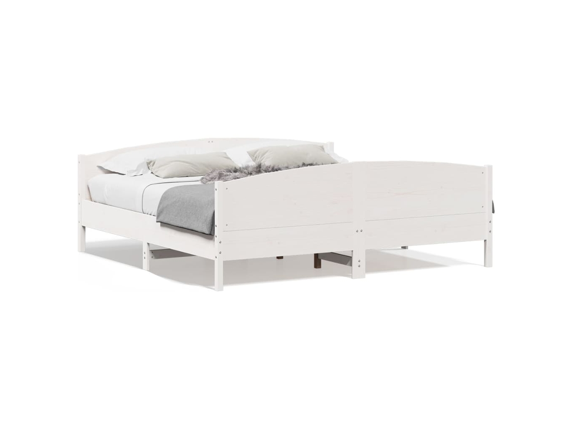 Cama Sem Colchão 200x200 cm Madeira de Pinho Maciça Branco MAISON EXCLUSIVE