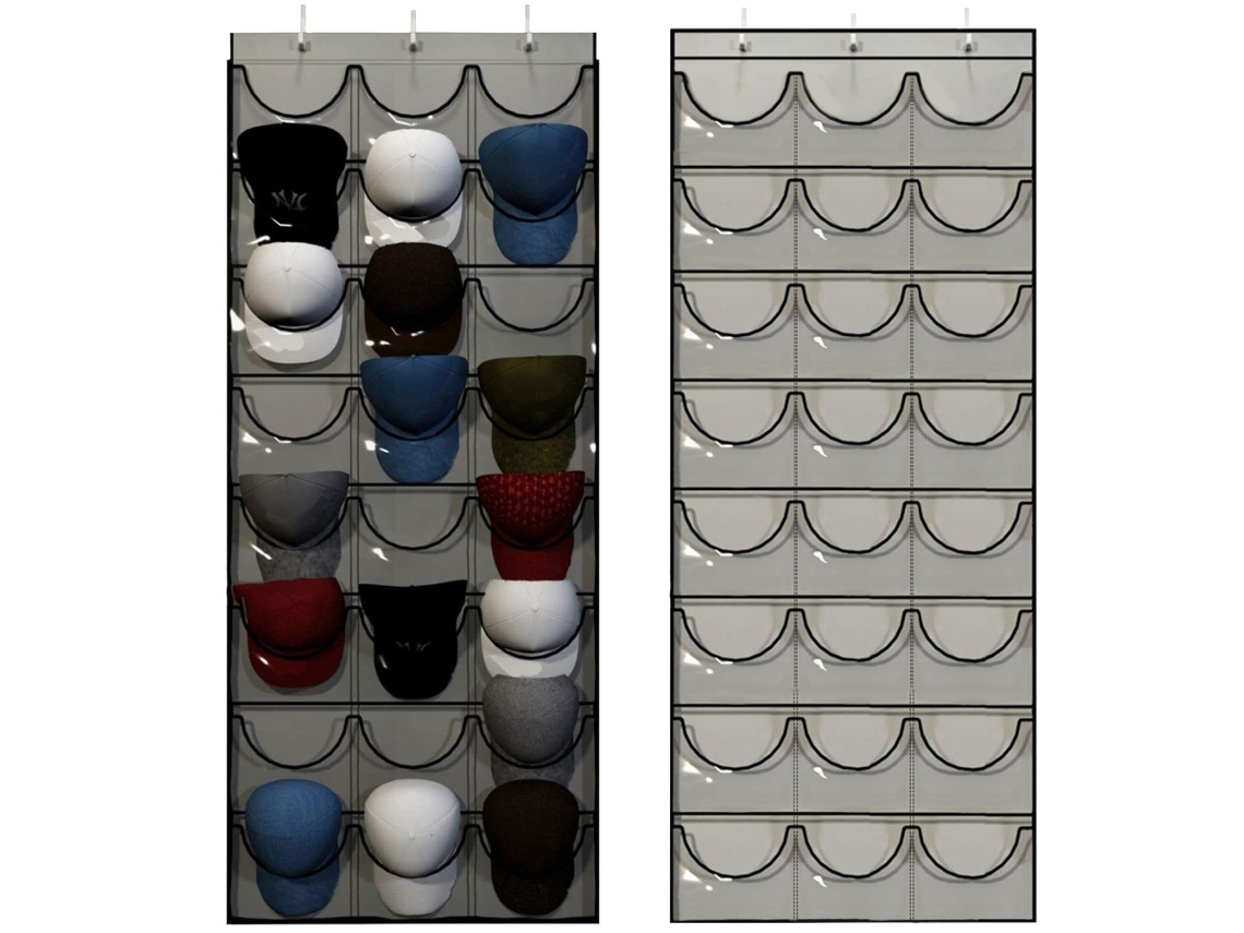 Suporte de Bonés com 24 Bolsos Transparentes para Armário Parede Organizador de Bonés de Beisebol | S/MARCA