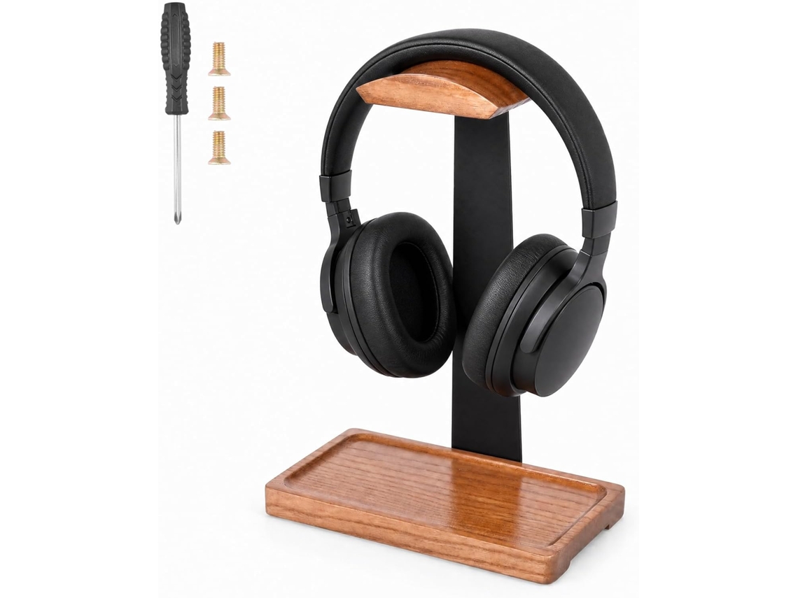 Suporte Universal Para Fones De Ouvido Em Madeira Nogueira Com Prateleira Circum Aurais E Jogos Maciça Alumínio Mesa