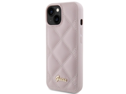 Capa Logotipo Metálico para iPhone 15 GUESS Pele Sintética Rosa