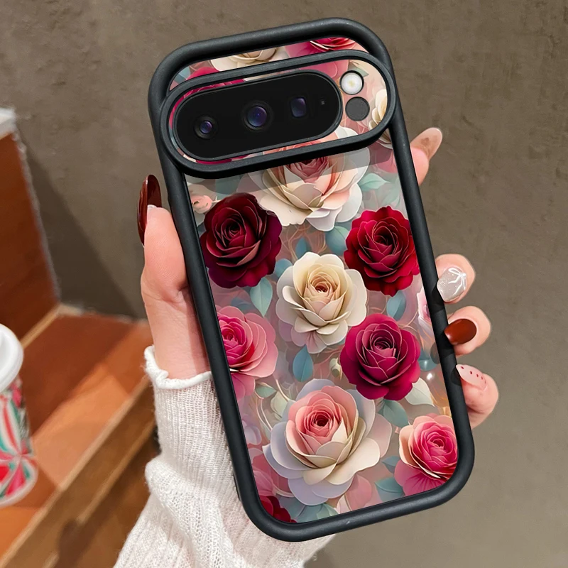 Capa De Celular Google Pixel 7 Pro Em Tpu Macio, À Prova De Choque, Com Estampa Floral De Rosas Vermelhas (preta).