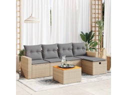 Vidaxl 6 Pcs Conjunto De Sofás P/ Jardim Com Almofadões Vime Pe Bege