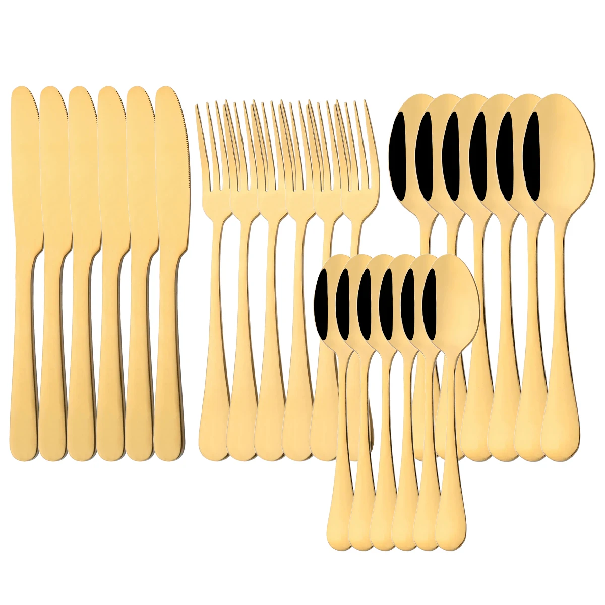 Talheres de Aço Inoxidável Estilo Ocidental, Incluindo Faca, Garfo e Colher. MDUG (dourado, Conjunto de 24 Peças)