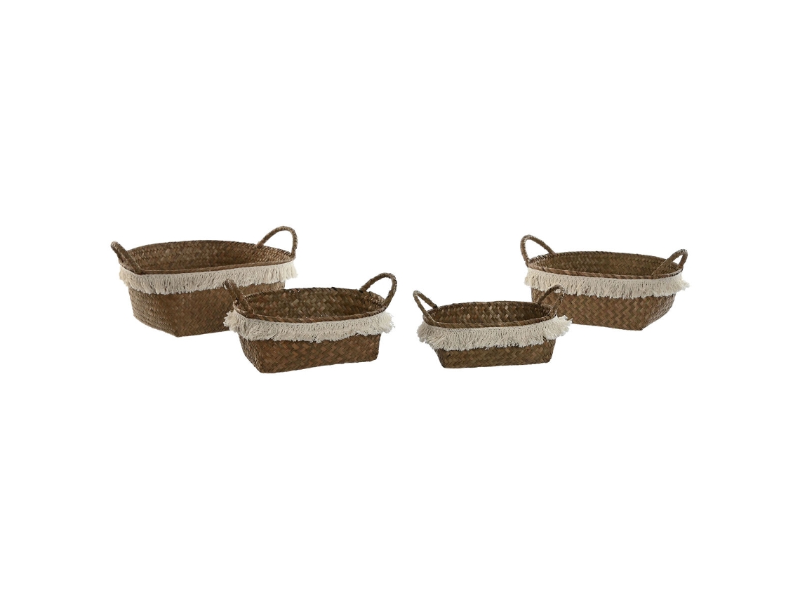 Conjunto De Cestas De Casa Esprit Branco Natural, Fibra Natural Boho Desgastado (4 Peças)