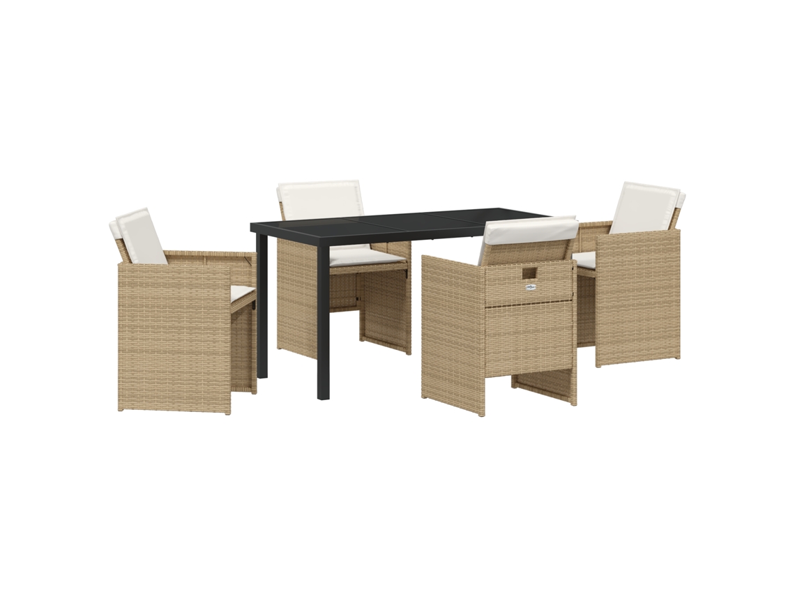 Conjunto 5 De Jantar De Jardim Vidaxl Com Almofadas De Rattan Poliéster Bege