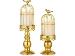 Suportes de Velas Vintage Gaiola de Pássaro Ouro 2pcs Nova Line