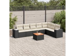 Vidaxl 8 Pcs Conjunto Sofás De Jardim Com Almofadões Vime Pe Preto