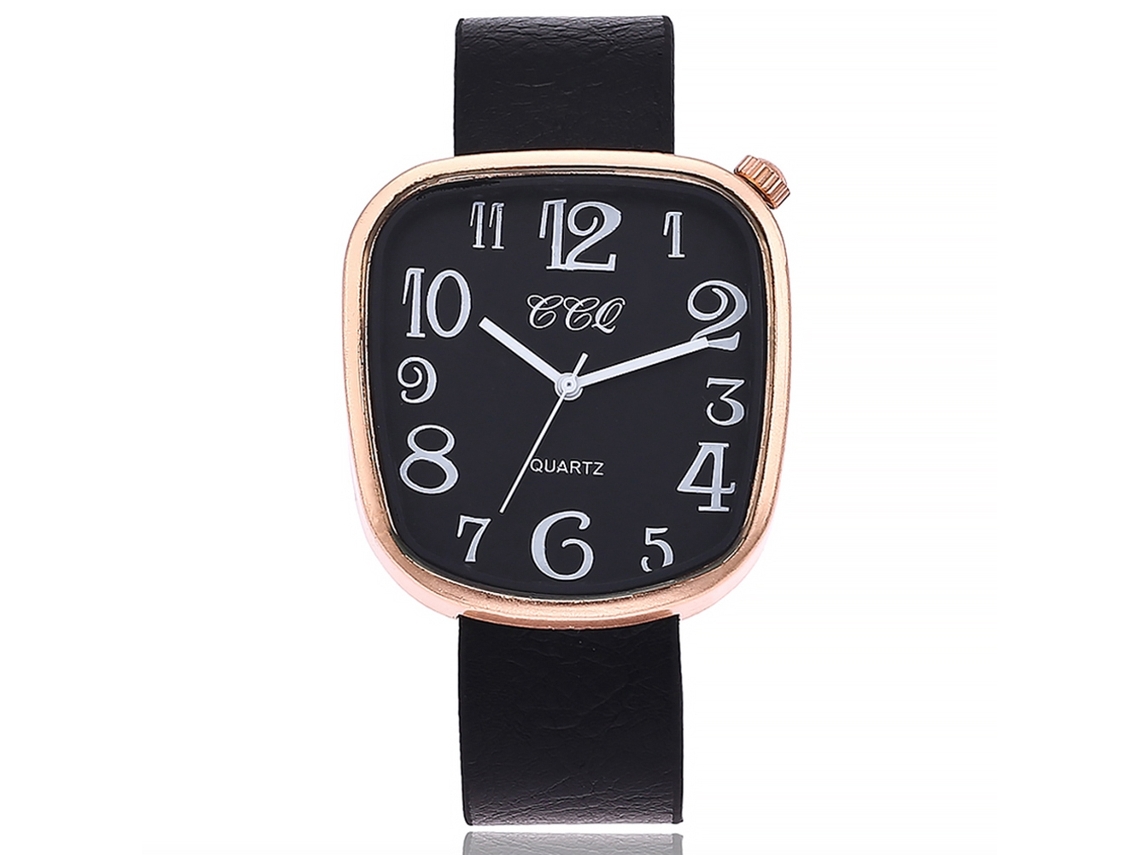 Relógio de pulso CCQ Quartz para mulheres e homens com visor numérico, preto.