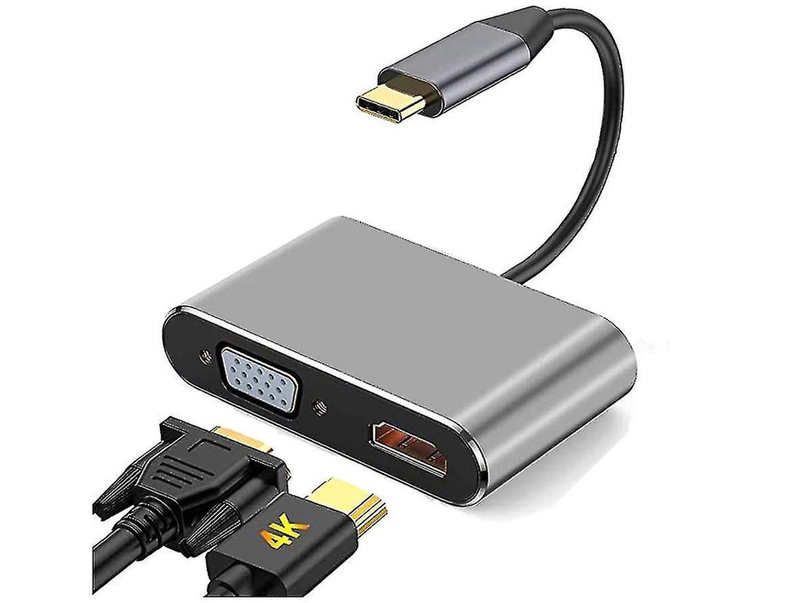 Adaptador Usb C para Hdmi Vga 2 em 1 Tipo C 4K 30 Hz YIZHOOD Inf087 Branco