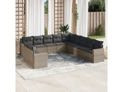 Vidaxl 11 Pcs Conjunto Sofás de Jardim C/ Almofadões Vime Pe Cinzento