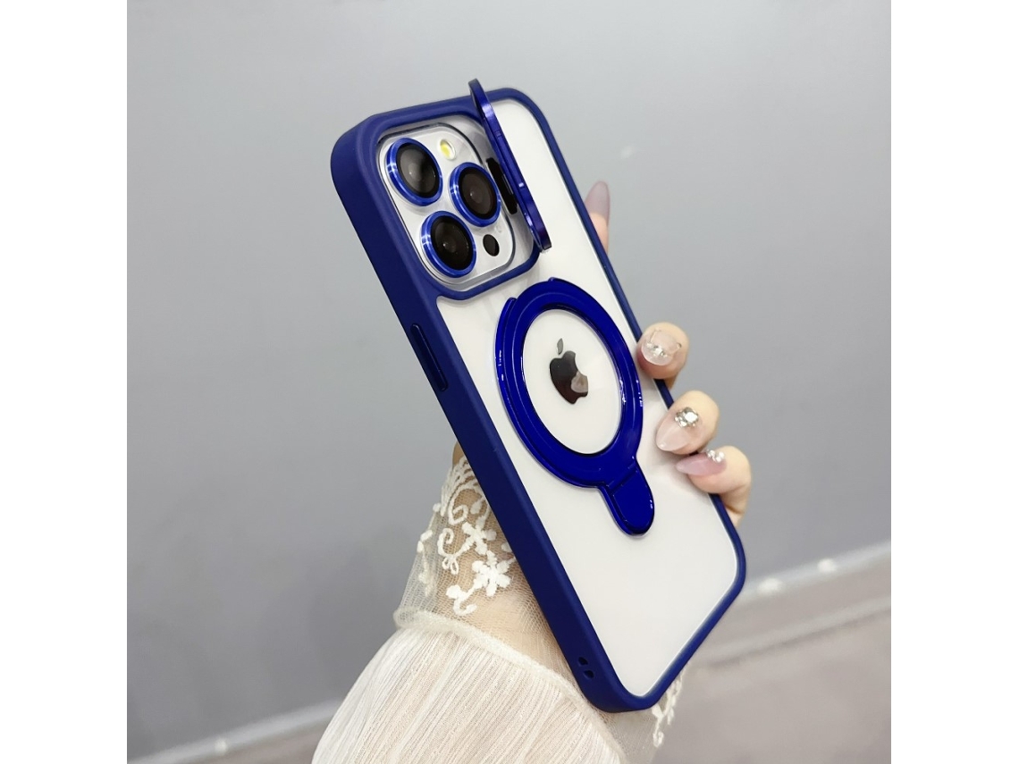 Suporte Casa Magsafe Para Iphone 15 Pro Max Pele Sintética Azul