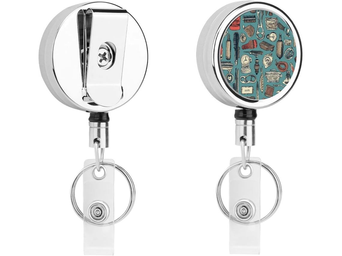 Porta Crachá Retrátil Barbeiro, Moderno E Durável, Em Metal, Com Cordão De Nylon De 68cm, Ideal Enfermeiros E