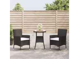 Vidaxl 3 Pcs Conjunto Bistrô De Jardim C/ Almofadões Vime Pe Preto