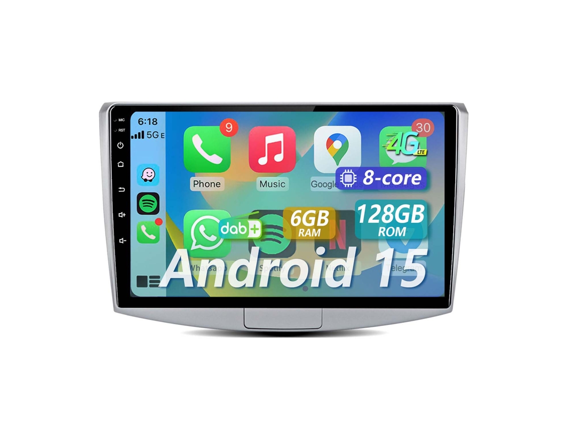 Rádio Automóvel Volkswagen Passat B6/B7, Android, 6GB+128GB, Carplay, Sem Fio