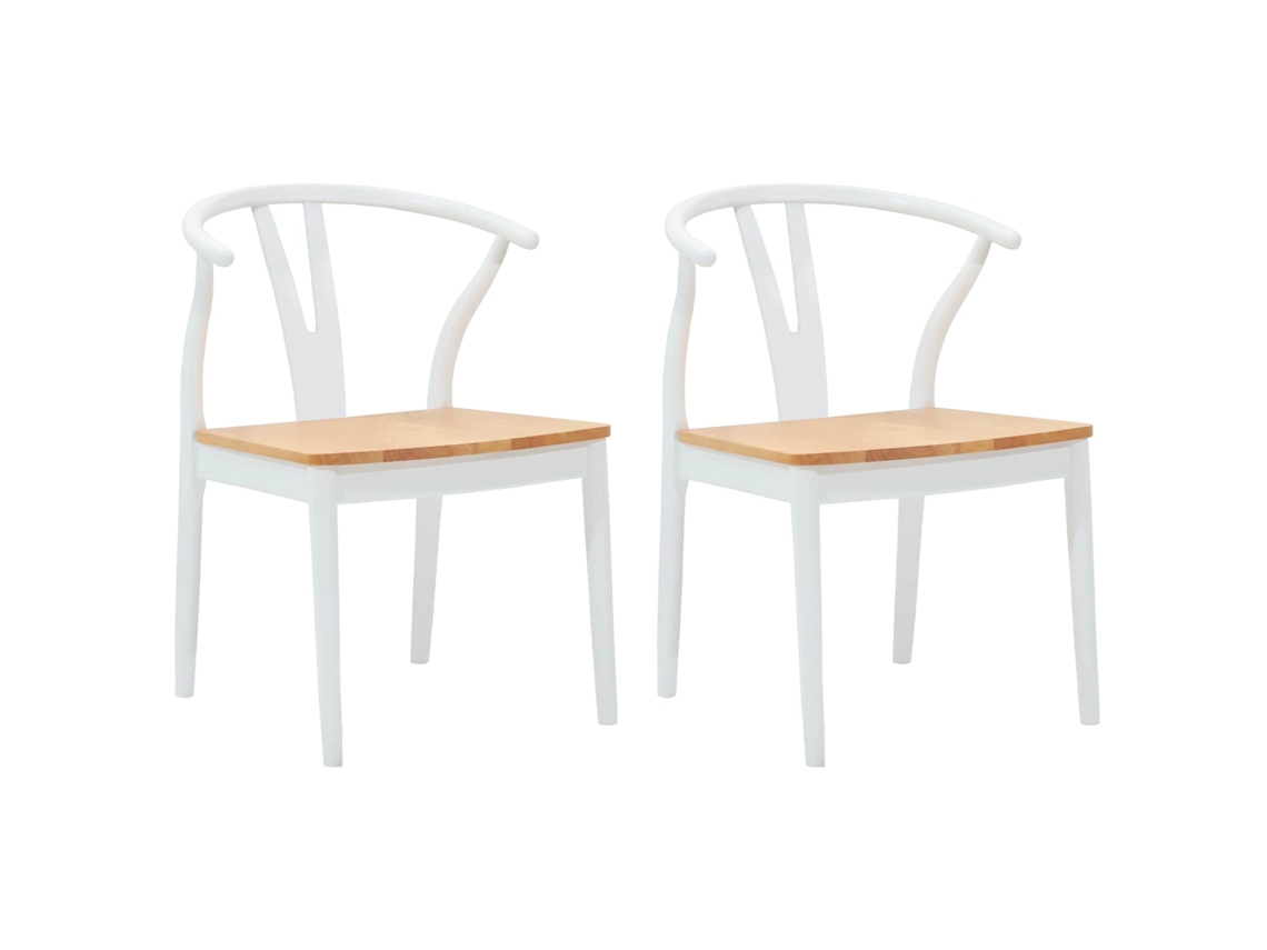 Conjunto 2 Cadeira De Jantar Vidaxl Branco Madeira De Seringueira Maciça (54,5 X 58 X 77 Cm)
