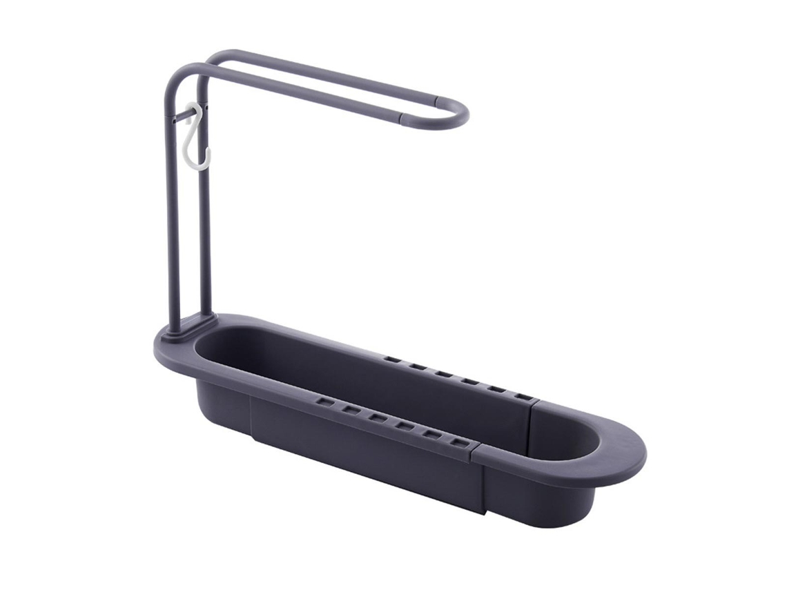 Rack De Pratos Expansível Ajustável Para Pia, Cinza, Com Bandeja Coletora E Barra Suspensa, Compatível Ikea