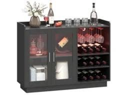Bar com Luzes Led RGB, Adega para 12 Garrafas, para Sala de Jantar e Estar, Preto