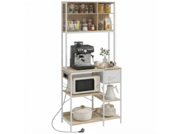 Estante De Cozinha Suporte De Micro-ondas Com Prateleiras E 6 Ganchos Para Espaços Pequenos 80x40x181 Cm Carvalho