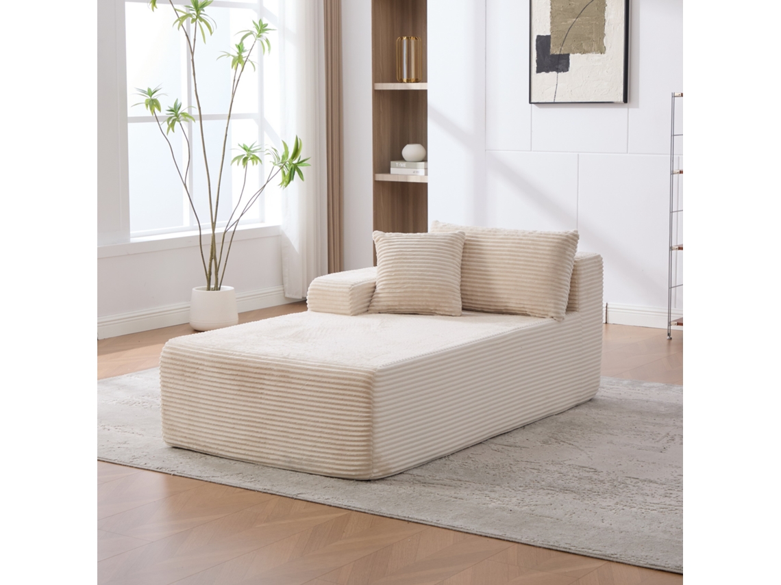 Sofá Modular Individual Em Tecido Chenille Com Espuma 30d E Almofada Marfim