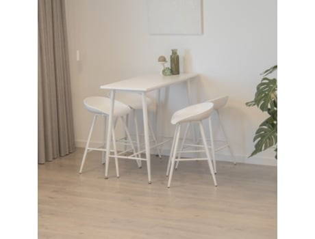 Conjunto de Mesa De Bar Edward 4 Bancos Altos Pollok Mog Casa 110x50x90 Cm Bege, Preto, Pu, Branco Uo Madeira