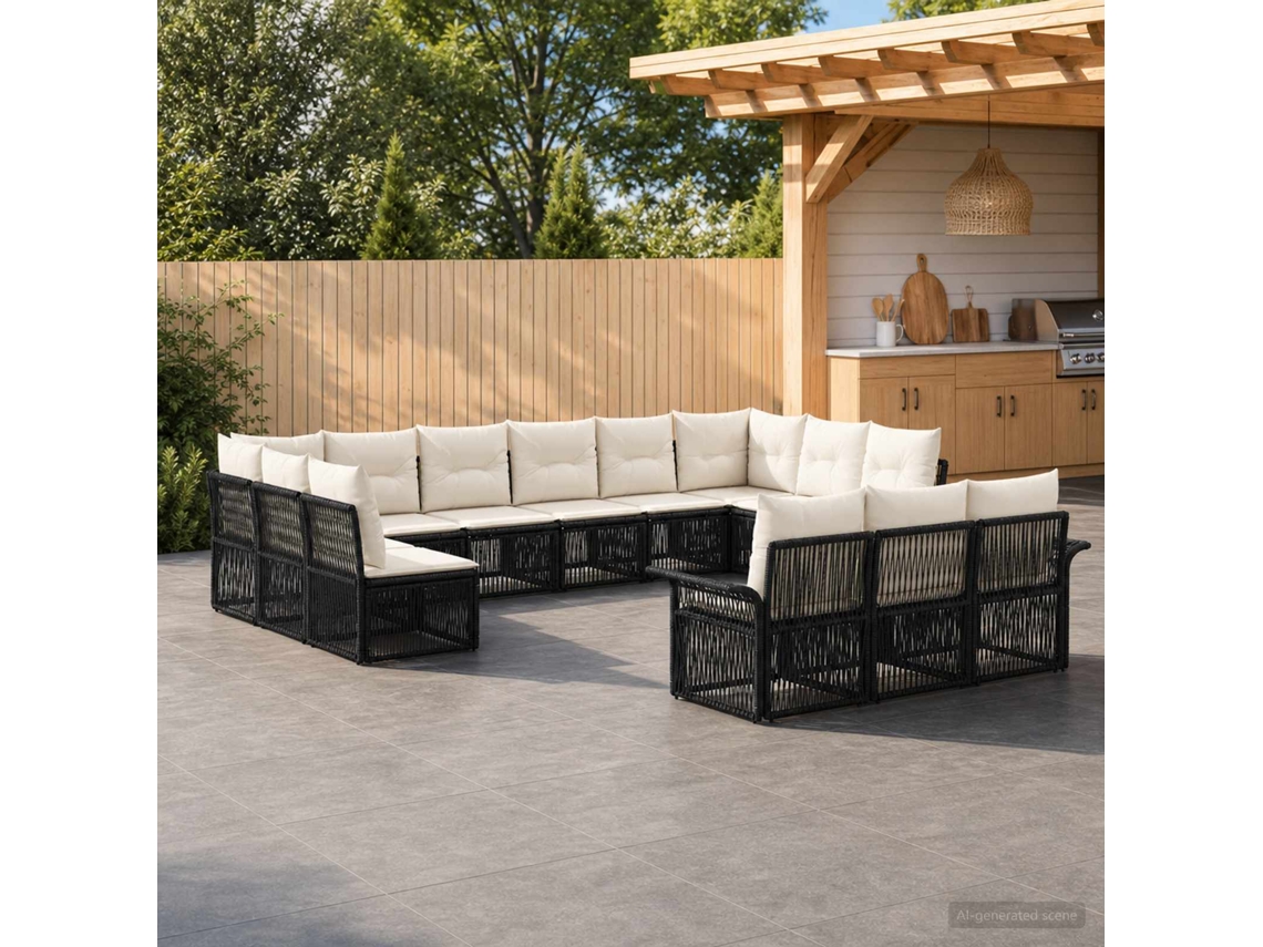 Vidaxl Conjunto De Sofá De Jardim 13 Unid. Preto Vime Pe