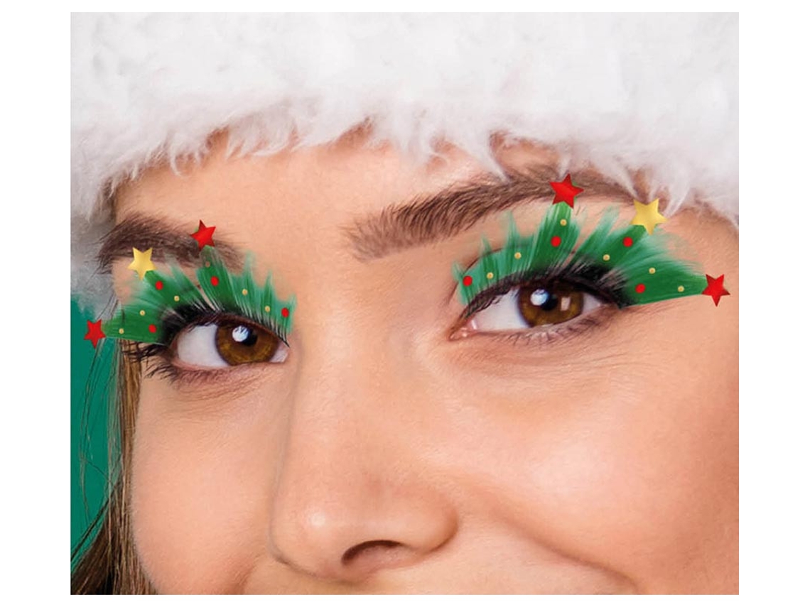 Cílios Verdes com Estrelas de Natal