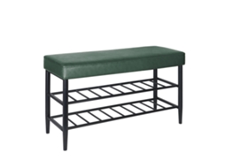 Banco Para Sapatos Relaxdays, Assento Estofado Em Couro Sintético, 2 Prateleiras Para 6 Pares, Hbt 50x80x30 Cm, Verde