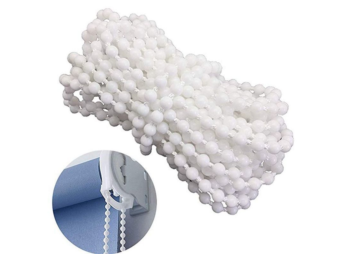 Cadena De Perlas Plástica 10m Con 10 Conectores Para Persianas Enrollables Verticales Venetian Romanas 4.5x6mm Blanco
