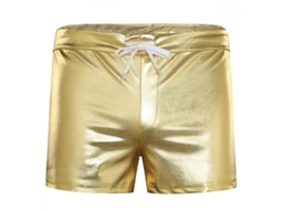 Shorts masculinos Rebe-Vfz em couro brilhante com tecido elástico em 4 direções, tamanho M, cor dourada.