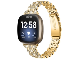 Pulseira de relógio inteligente com fivela de metal e decoração de strass para Fitbit Versa 3/Fitbit Sense Ly Ebike