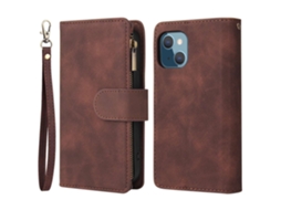 Capa Quedas Para Iphone 14 Plus Pele Sintética Com Porta-cartões Castanho