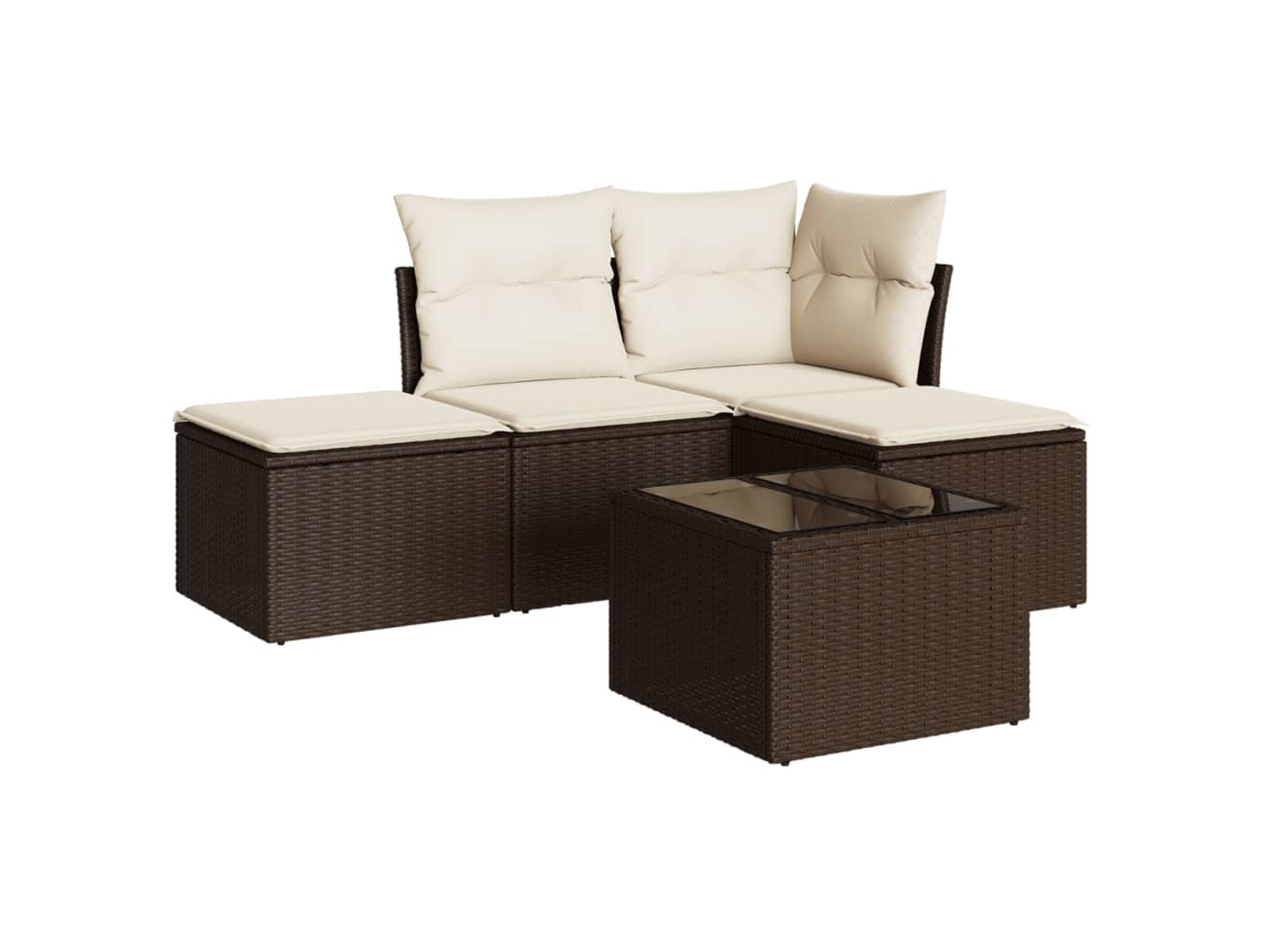 Conjunto de 5 Sofás de Jardim com Almofadões Vime Pe Castanho MAISON EXCLUSIVE (5 pcs)